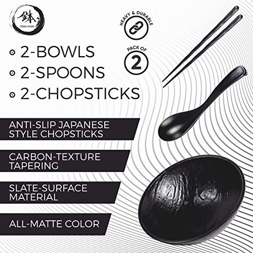 TERRA HOME Ramen Bowl Set with Chopsticks – Large Pho Bowls and Spoons Set Unbreakable Japanese Ramen Bowl – 6 Piece Matte Black Asian Noodle Bowls – 54 Ounce | The Storepaperoomates Retail Market - Fast Affordable Shopping