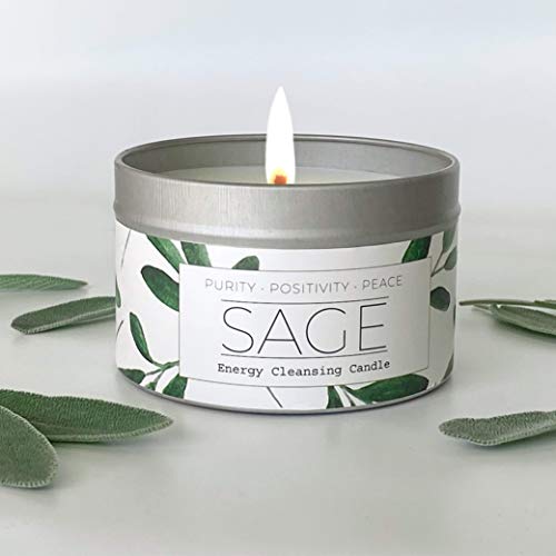 White Sage Smudge Candle for Cleansing House Negative Energy, Hand-Poured in USA, Perfect for Intention Setting, Meditation, Chakra Healing, Calm Anxiety