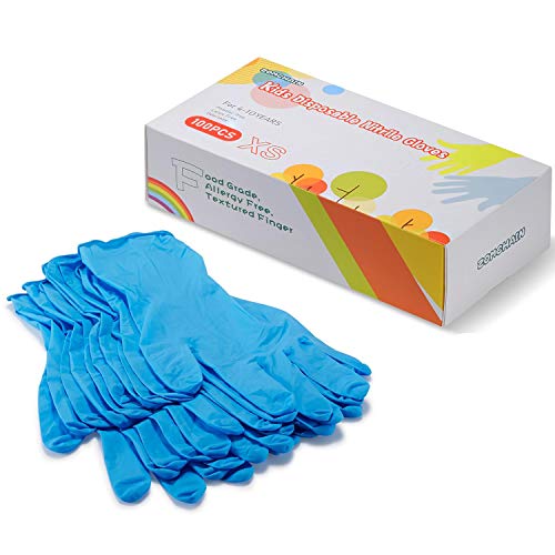 Nitrile Gloves Kids Gloves Disposable, Nitrile Gloves for 4-10 Years – Latex Free, Powder Free – for Kids Festival Preparation, Crafting, Painting, Gardening- Blue