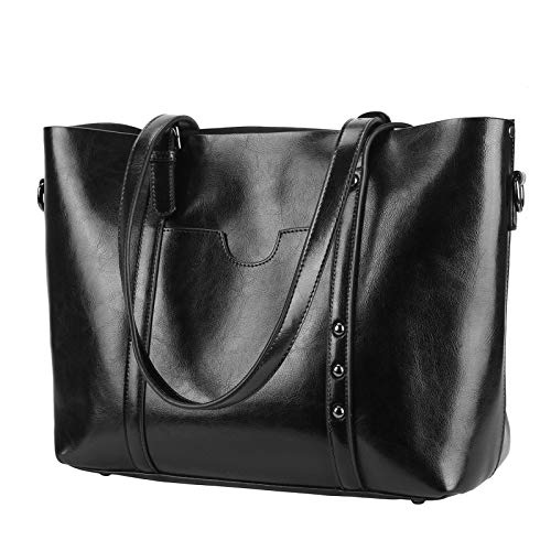 YALUXE Tote Bag for Women Vintage Style Soft Genuine Leather Work Tote Large Shoulder Bag
