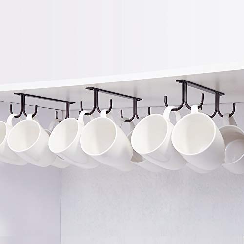 Mug Rack Under Cabinet – Coffee Cup Holder, 12 Mugs Hooks Under Shelf, Display Hanging Cups Drying Hook for Bar Kitchen Utensils Black