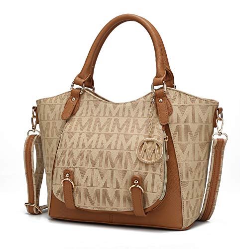 Mia K Collection Shoulder Bag for Women, PU Leather Pocketbook Top-Handle Crossbody Purse Tote Satchel Handbag Beige