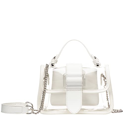 Women Clear Shoulder Bag Purse 2 in 1 Transparent Crossbody Messenger Bag Jelly Handbags Mini Clutch Casual Travel Pouch Waterproof College Cute Chain Bag for Women Grils Ladies, White
