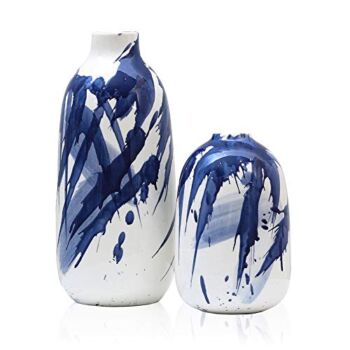 TERESA’S COLLECTIONS Modern Ceramic Vase for Home Decor, Oriental Blue and White Vases Set of 2, Glazed Decorative Vase for Mantel, Table, Bookshelf, Living Room Decoration, 7.2″ & 11.4″ | The Storepaperoomates Retail Market - Fast Affordable Shopping