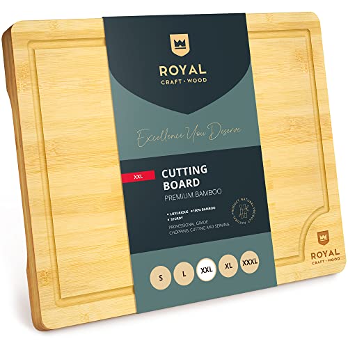 Bamboo Cutting Boards for Kitchen – Kitchen Chopping Board for Meat (Butcher Block) Cheese and Vegetables | Wooden Cutting Board Heavy Duty Serving Tray with Handles (XXL, 20 x 14″)