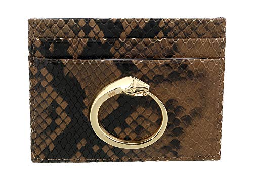 Roberto Cavalli Class Taupe Millie Deluxe Snake Textured Credit Card Holder for womens