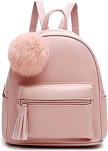 Mini Backpack Purse for Girls Teens Women Purses PU Leather Pom Backpack Shoulder Bag with Charm Tassel