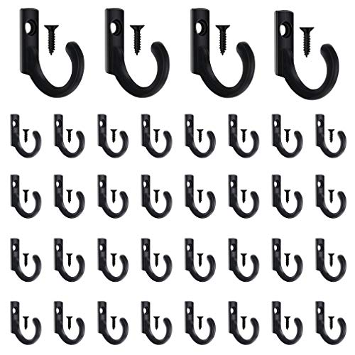 58 Pieces Black Small Key Hooks, Steel Wall Mounted Coat Hook, Single Hanger for Hanging Hat, Jewelry, Coffee Cups, Kitchen Towel Little Hook with Black Screws for Farmhouse Retro Crafting Projects