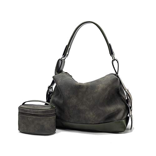 Women Hobo bags for Women Leather Purse Shoulder Handbags Crossbody Bag Grey Green XL