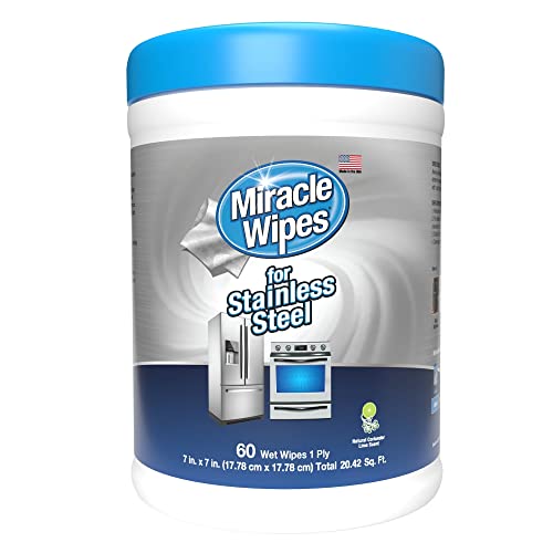 MiracleWipes for Stainless Steel, Cleaner Wipes for Kitchen and Home Appliances, Including Oven, Refrigerator, Dishwasher, Microwave, Sink, Hood, and Grill, Removes Fingerprints and Smudges – 60 Count
