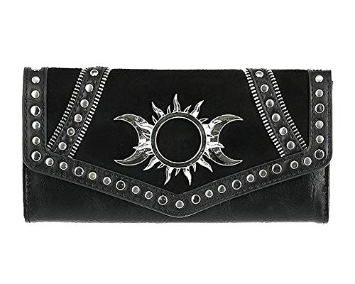 Restyle Triple Goddess Sun and Moon Gothic Tri-Fold Wallet, Faux Leather, Black