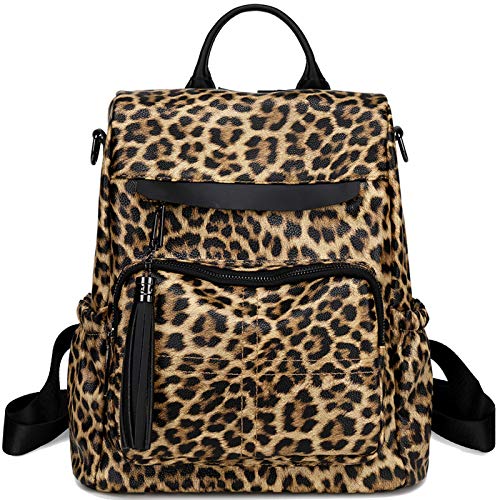 Womens Backpack Purse Fashion PU Leather Casual Backpack Shoulder Bag Travel Daypack (Leopard-Brown) Medium