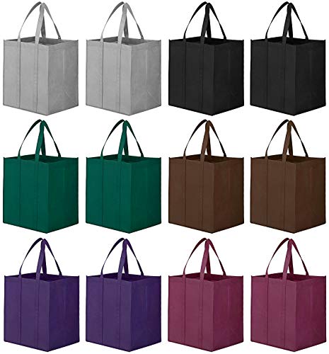 WISELIFE Reusable Grocery Bags 12 Pack, Large Foldable Shopping Bags Tote Bags,Eco-Friendly Produce Bags with Long Handle for Shopping Groceries Clothes (6 Assorted Colors )