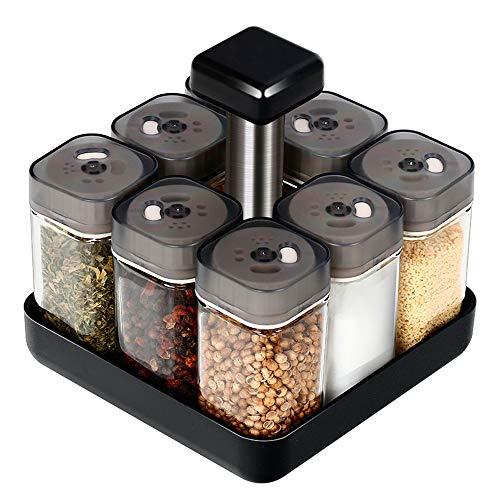 ZLYCZW Glass Seasoning Bottle Sets of 9, 360 Degree Free Rotating Spice Rack, Condiment Container for Home Kitchen