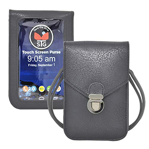 ALLSTAR INNOVATIONS touch screen purse by Lori Greiner Fits Most Smartphones – Stylish Crossbody with Shoulder Strap -RFID Keeps Cash, Credit Cards, Phone Screens Safe- Dark Grey