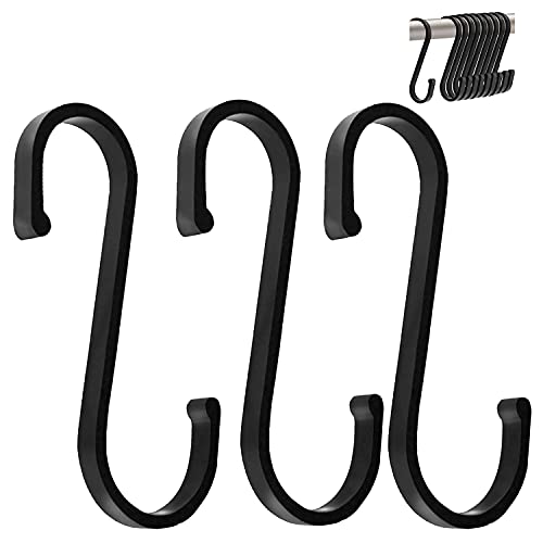 GAViA Heavy Duty S Hooks, S Shaped Hooks Hanging Hooks Matte Black S Hooks for Hanging Pots and Pans, Plants, Coffee Cups, Clothes, Bags, Towels in Kitchen, Bedroom, Office, Garden, Bathroom, 20 Pack