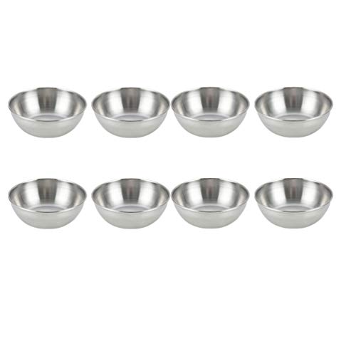 YARNOW 8pcs Stainless Steel Sauce Cups Round Condiment Dish Dipping Sauce Bowls for Restaurant Home Kitchen (Silver)