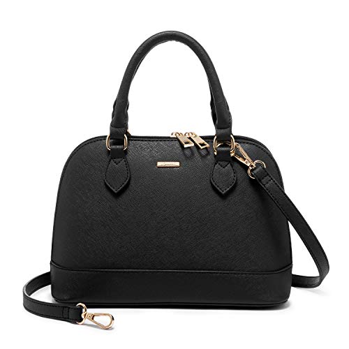LOVEVOOK Black Purse for Women Small Crossbody Bags Classic Double Zip Top Handle Dome Satchel Bag