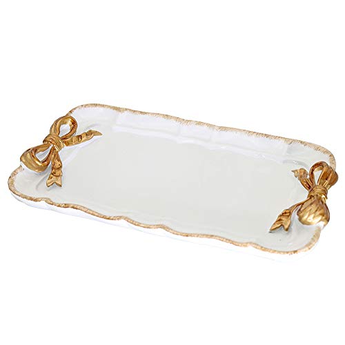 Vintage Decorative Tray Towel Tray Storage Tray Dish Plate Fruit Trays Rings Chain Bracelets Earrings Trays Cosmetics Jewelry Organizer Retro Design Bow-Knot Resin Plate (White)
