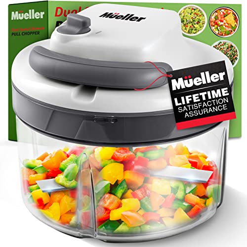 Mueller Strongest-and-Heaviest Duty 2 Speed Pull Chopper Vegetable Cutter for Nuts, Garlic and More, Manual Food Processor – Vegetable Slicer and Dicer, 40.5oz No BPA Bowl