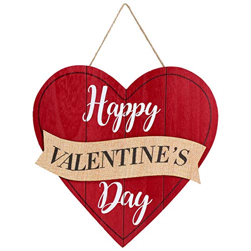 Jetec Happy Valentine’s Day Sign Red Heart Wooden Sign Valentine Heart Wall Hanging Sign Valentine’s Day Wall Plaque for Valentine’s Day Table Window Door Wall Decor
