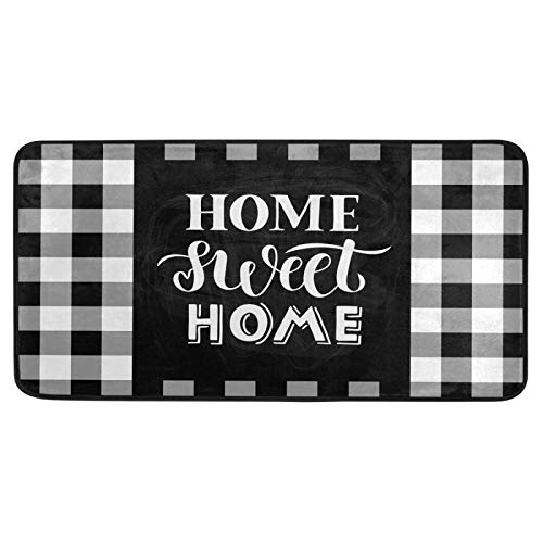 Buffalo Plaid Kitchen Rug Black and White Check Rugs Home Sweet Home Comfort Perfect Indoor or Outdoor Carpet for Front Porch,Farmhouse Home,Entryway Decor 39 x 20 Inch