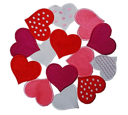 Valentine’s Day Placemats Set of 4 for Anniversaries Gift and Holiday Home Dresser Scarf Decorations, Applique Cutouts Embroidered Colorful Love Heart shape Table Topper (ROUND 14″ -4PCS, Love Heart)