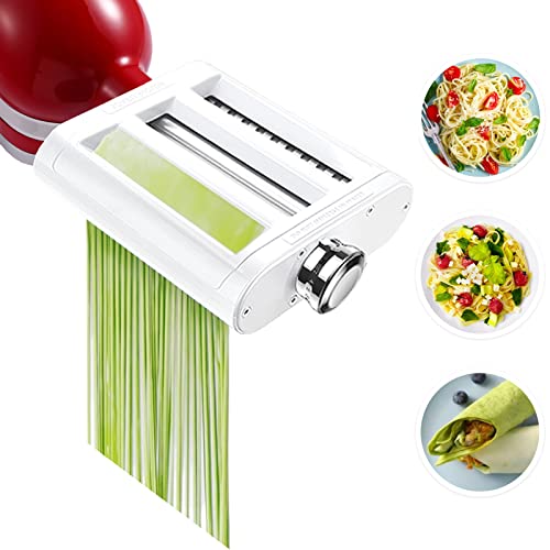 Pasta Maker Attachment for KitchenAid Stand Mixers 3 in 1 Set Includes Pasta Roller Spaghetti Cutter & Fettuccine Cutter, Pasta Attachment for KitchenAid and Cleaning Brush By Jovan Home