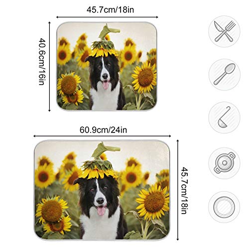Dog Yellow Sunflowers Dish Drying Mat 18 X 24 Inch Flowers Floral Blossom Field Dry Dishes Pads Drainer Mats Tableware Protector for Kitchen Countertops Counter Home Decorations | The Storepaperoomates Retail Market - Fast Affordable Shopping