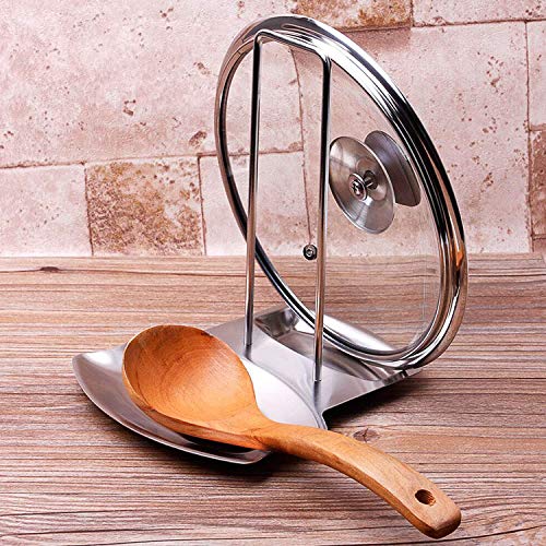 ZYLONE Lid and Spoon Rest Shelf,304 Stainless Steel Pan Pot Cover Lid Rack Stand Organizer, Pan Lid Organizer Storage Soup Spoon Rests Utensils Kitchen Tool