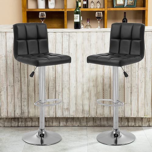 OffiClever Modern Bar Stool Set of 2 Counter Height Barstools Heigh Adjustable Swivel Bar Stool PU Leather Bar Chairs Home Kitchen Stools Hydraulic Dining Room Chairs, Black