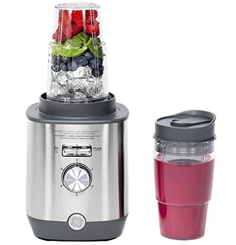 GE 5-Speed Blender + (2) 16 Ounce Blender Cups | Kitchen Essentials Blender for Shakes, Smoothies & More | Large 64 oz Tritan Jar, 8-10 Servings | Stainless Steel Blades & Exterior Finish | 1000 Watts | The Storepaperoomates Retail Market - Fast Affordable Shopping