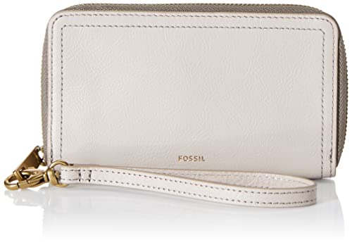 Fossil Women’s Logan Eco Leather Wallet RFID Blocking Mid Size Zip with Wristlet Strap, Graystone