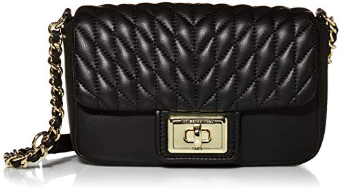 Karl Lagerfeld Paris womens Agyness Quilted Flap Crossbody, Blk/Gold, One Size US
