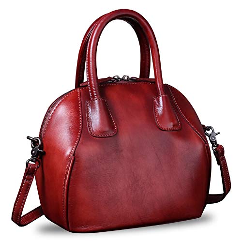 Genuine Leather Handbags for Women Top Handle Satchel Purses Ladies Shoulder Bag Handmade Vintage Crossbody Bags (Red)