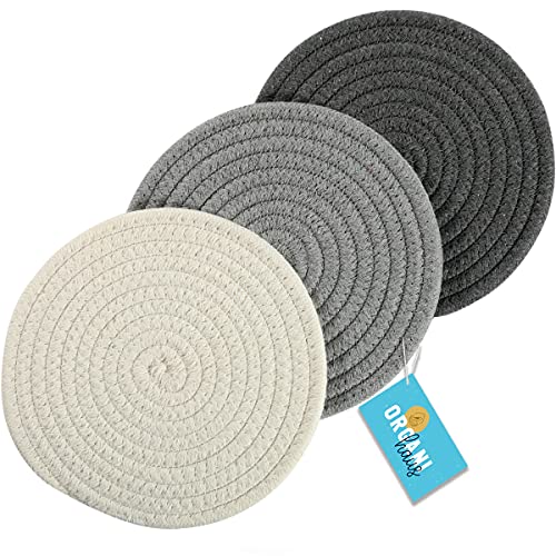 OrganiHaus Set of 3 Gray Trivets for Hot Plates to Protect Table | Hot Pads for Countertops | Farmhouse Hot Pads for Kitchen | Trivets for Hot Dishes | Cotton Pot Holders | Hot Mats for Pots and Pans