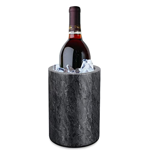 Flexzion Kitchen Tool Crock Utensil Holder and Wine Cooler Chiller, Natural Black Marble 5″ x 7″ Inch, Unique One-Of-A-Kind Pattern Stone Container for Spoon, Spatula, Wine Bottle Holder Creative Home