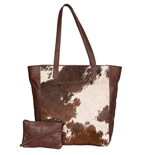 Mona B Hailey Genuine Western Cowhide and Leather Tote Handbag Plus a Bonus Bag Vegetable Dyed with RFID Blocking