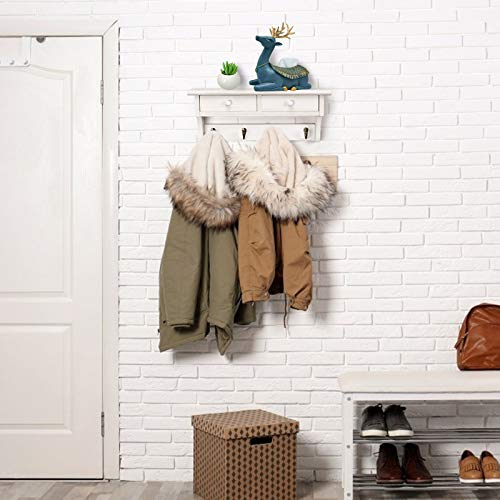 Emfogo Coat Hooks Wall Mounted, Rustic Wood Coat Rack Wall Mount Shelf with Hooks, Farmhouse Wall Coat Rack with Shelf & Vintage Coat Hook for Entryway, Mudroom, Bedroom, Kitchen, Bathroom (White) | The Storepaperoomates Retail Market - Fast Affordable Shopping