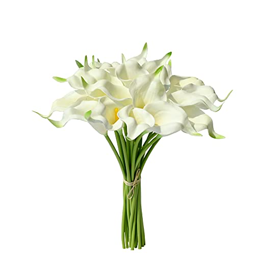 Mandy’s 20pcs White Flowers Artificial Calla Lily Silk Flowers 13.4″ for Home Kitchen & Wedding