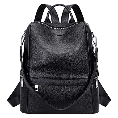 ALTOSY Leather Backpack for Women Elegant Genuine Backpack Purse Ladies Leather Shoulder Bag (S80 Black)