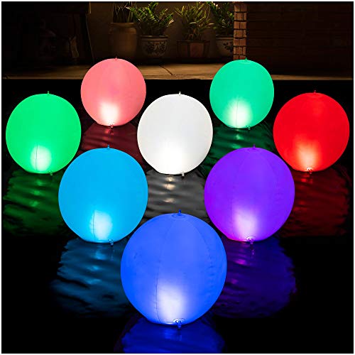 HAPIKAY Solar Floating Pool Lights – Pack of 2 Solar Powered Color Changing 14-inch Balls – Float or Hang in Pool Garden Backyard Pond Party Decorations – Inflatable Wateproof RBG Lights Accessories