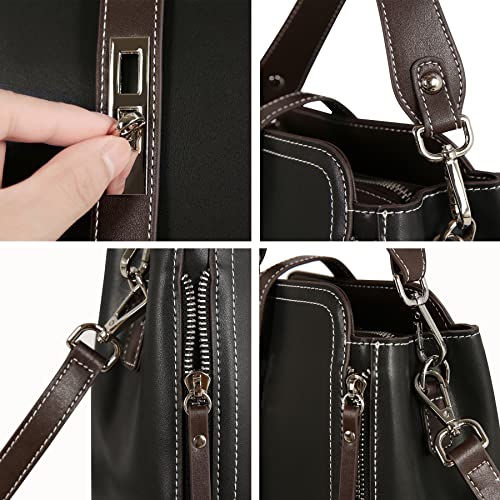 HESHE Women Leather Shoulder Bag Handbags Satchel Ladies Purses Crossbody Bag (Black) | The Storepaperoomates Retail Market - Fast Affordable Shopping
