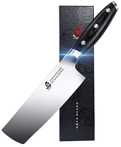 TUO Nakiri Knife – 6.5 inch Kitchen Chef Knife Vegetable Cleaver – Asian Usuba Knife – German HC Steel- Full Tang Pakkawood Handle – BLACK HAWK SERIES with Gift Box