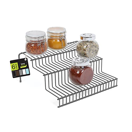 Smart Design 3-Tier Spice Rack Shelf Organizer – Set of 6 – Steel Metal Wire – Rust Resistant – Cupboard, Jars, Can, Cabinet and Pantry Storage Organization – Kitchen 10.25 x 4.25 Inch – Charcoal Gray