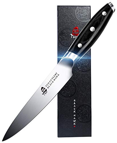 TUO Utility Knife – 5 inch Kitchen Chefs knife – Meat, Fruit, Vegetable Knife Paring Knife – German HC Steel – Full Tang Pakkawood Handle – BLACK HAWK SERIES with Gift Box