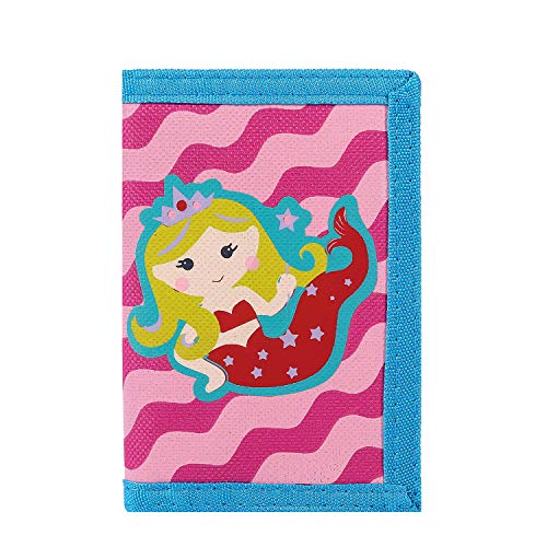 RFID Trifold Canvas Outdoor Cartoon Wallet for Kids / Slim Front Pocket Wallet with Zipper (Mermaid)