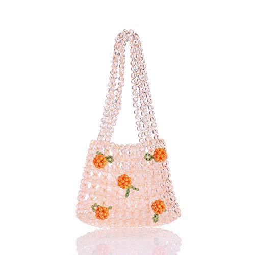 YIFEI Women Orange Colored Transparent Flower Beaded Acrylic Shoulderbag Evening Bags for Wedding Party