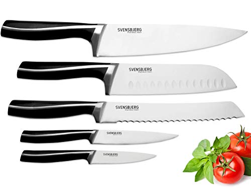 SVENSBJERG Modern Chef Kitchen Knife Set without Block, Chef Knife Set Knives Kitchen Set, Knife set for Kitchen, Stainless Steel, Sharp, German Brand | SB-KS301