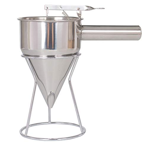 Stainless-Steel Funnel Pancake Batter Dispenser – Removable Strainer Baking Cupcake Desserts Cooking Tools with Rack for Home Kitchen Bakery Use(1000ml)